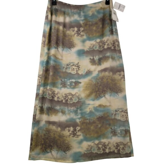 Susan Bristol Landscape Print Midi Skirt 12 Flowy Multicolor Deadstock New VTG - Picture 1 of 9